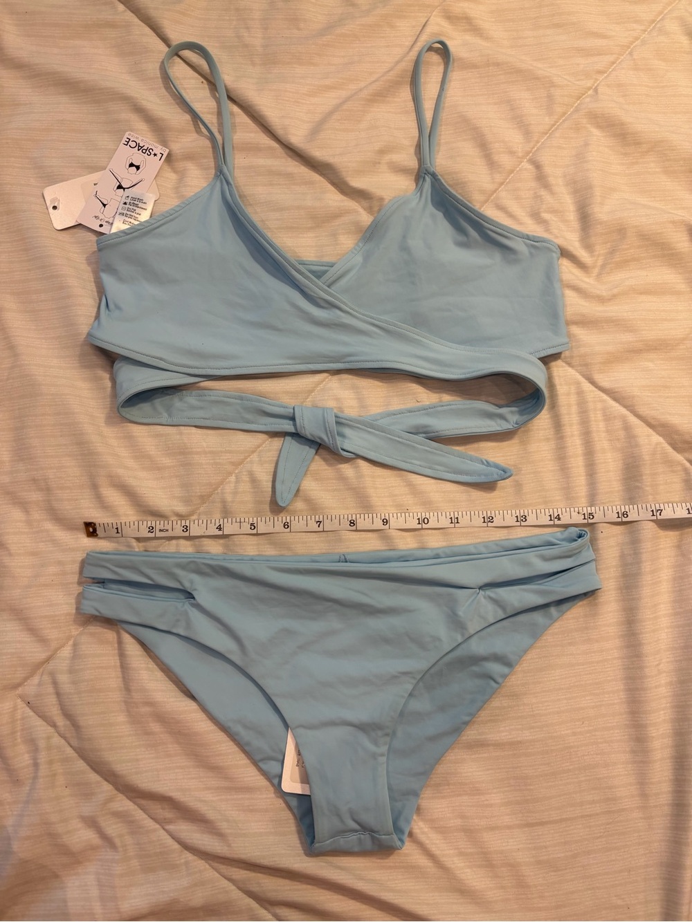 L Space Light Blue Wrap Bikini Set - Women Swim NWT SZ L